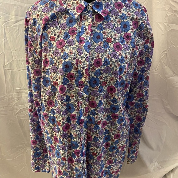 Talbots Blue and Purple Floral Button Down Shirt - Picture 3 of 11